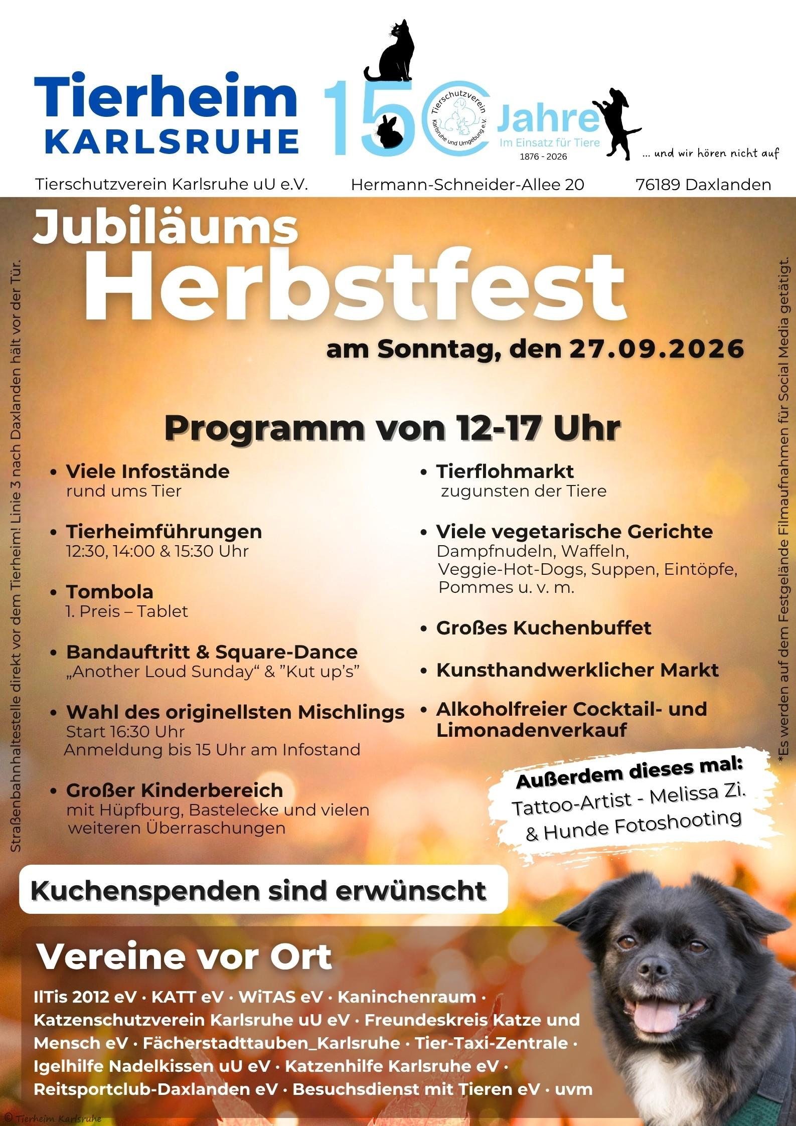 Großes Herbstfest im Tierheim Daxlanden am Sonntag, 27.09.26 (12 – 17 Uhr)