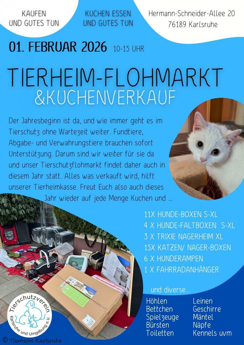 Flohmarkt und Kuchenverkauf im Tierheim Karlsruhe - Kuchenspenden sind herzlich willkommen.